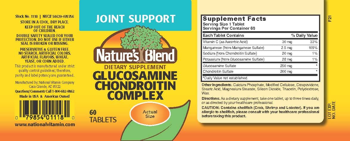 Close-up of Nature's Blend Glucosamine Chondroitin Complex Tablets bottle
