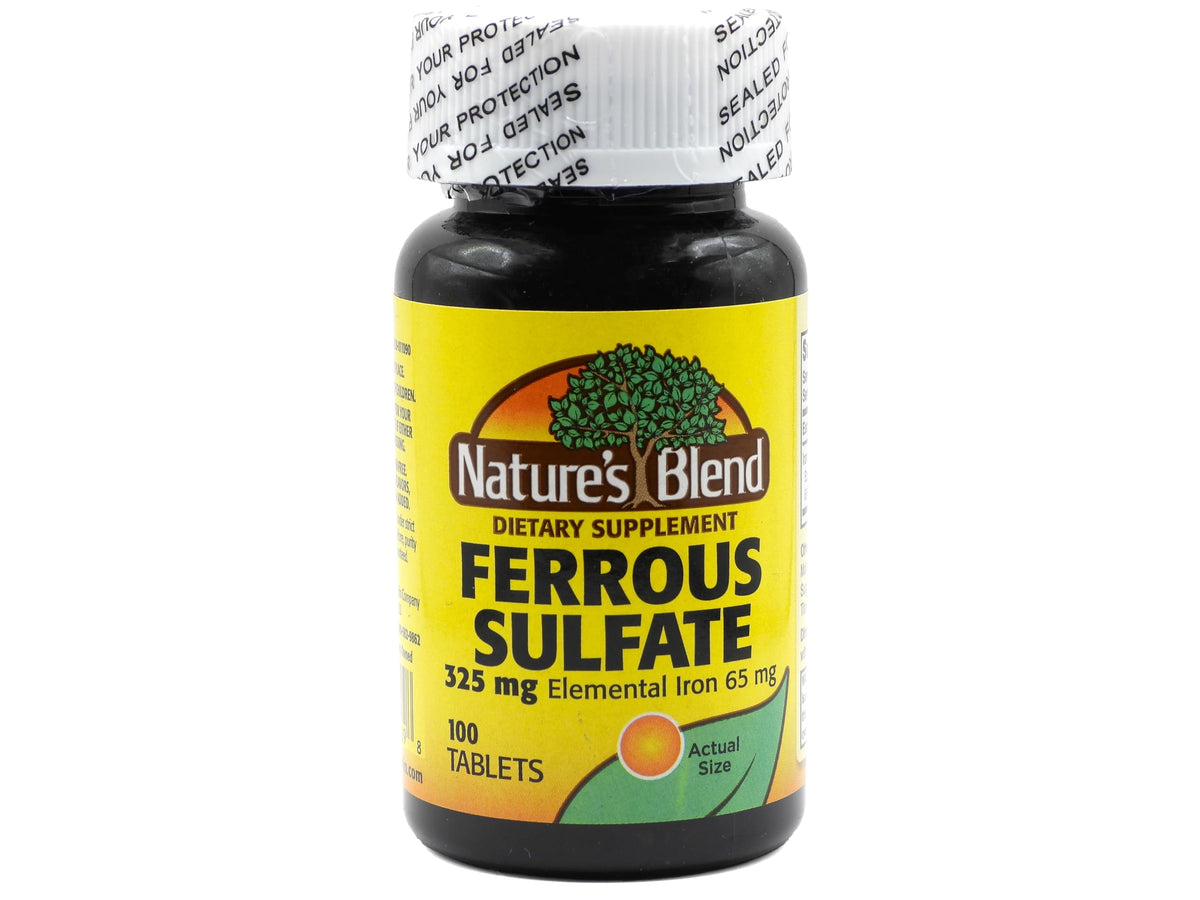 Nature's Blend Ferrous Sulfate 325mg bottle label