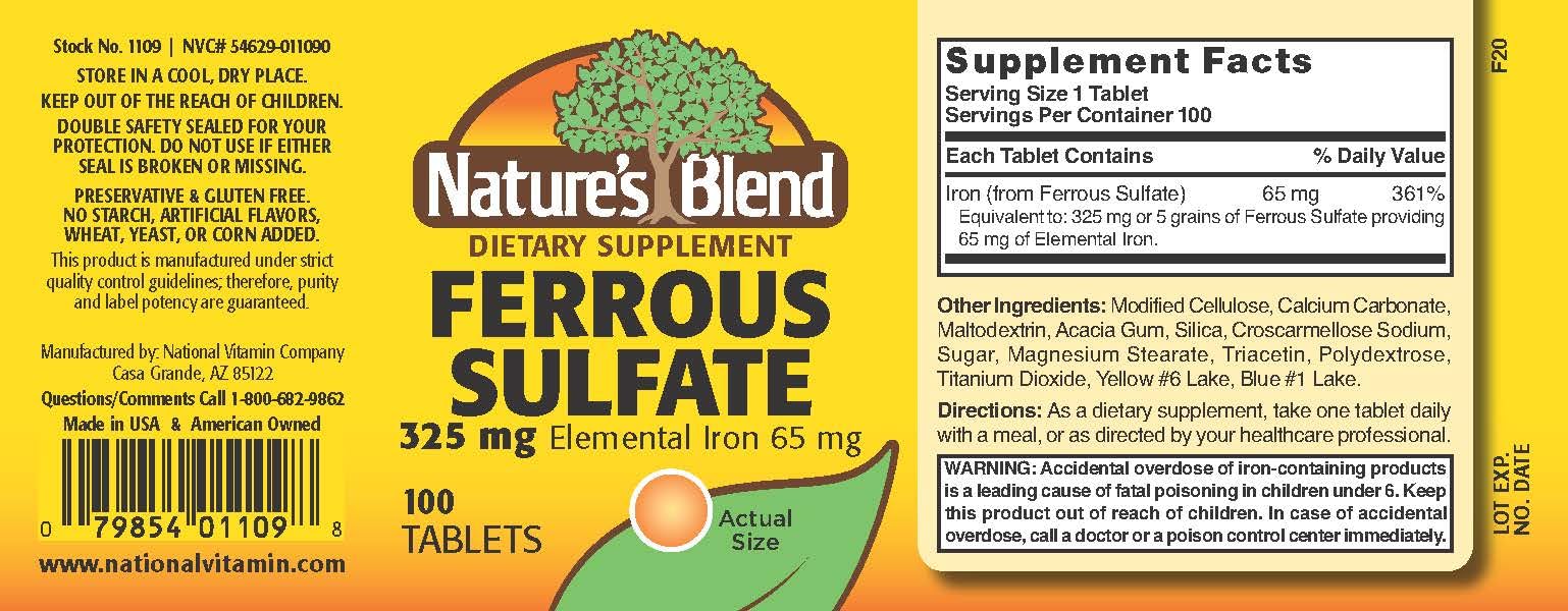 Nature's Blend iron supplement tablets 325mg