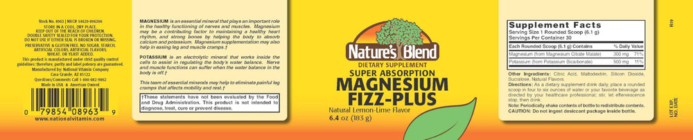 Nature's Blend Magnesium Fizz-Plus Lemon-Lime powder label