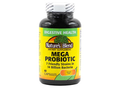 Front view of Natures Blend Mega Probiotic Capsules bottle