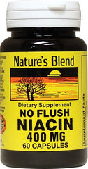 Close-up of Niacin No Flush 400 mg capsules from Nature's Blend