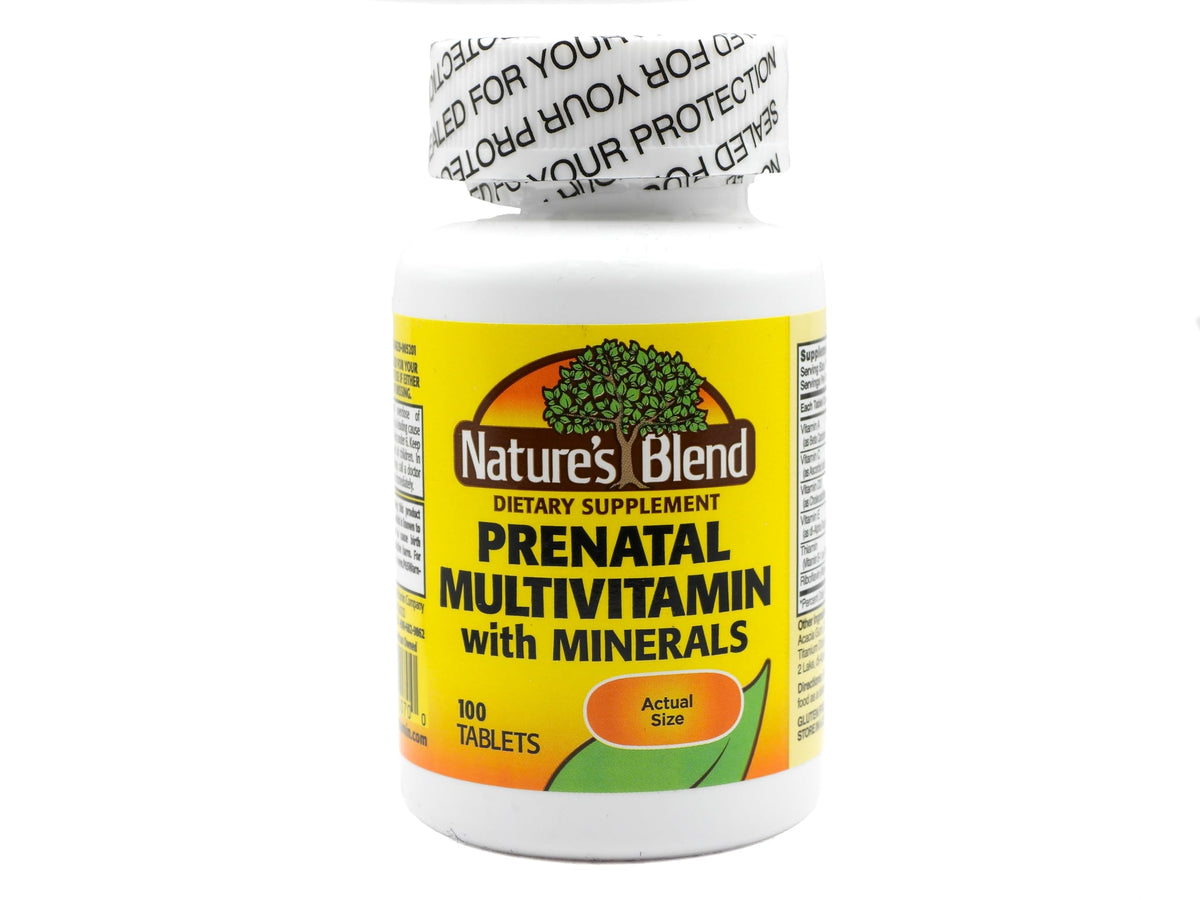 Nature's Blend Prenatal Formula Multivitamin bottle front view (100 tabs)