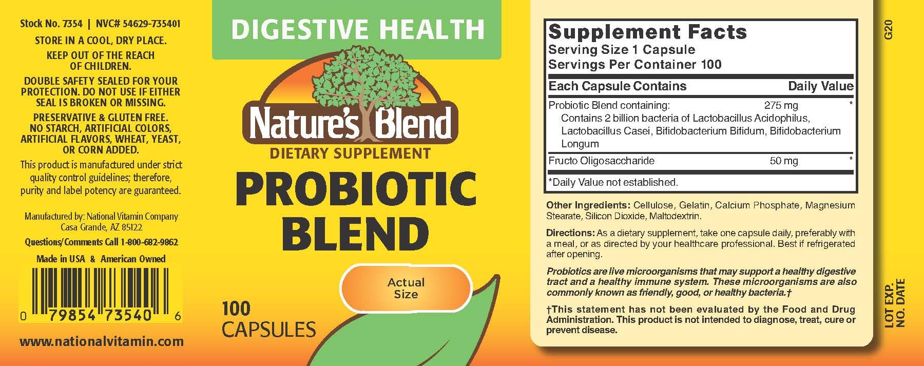 Close-up of Nature's Blend Probiotic 2 Million CFU label
