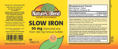 Close-up of Nature's Blend Slow Iron 50 mg (160 mg) tablets