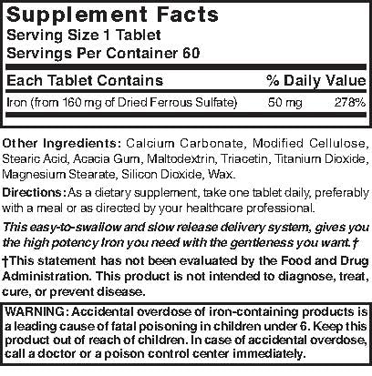 Packaging comparing Nature's Blend Slow Iron to Slow Fe 60 tablets