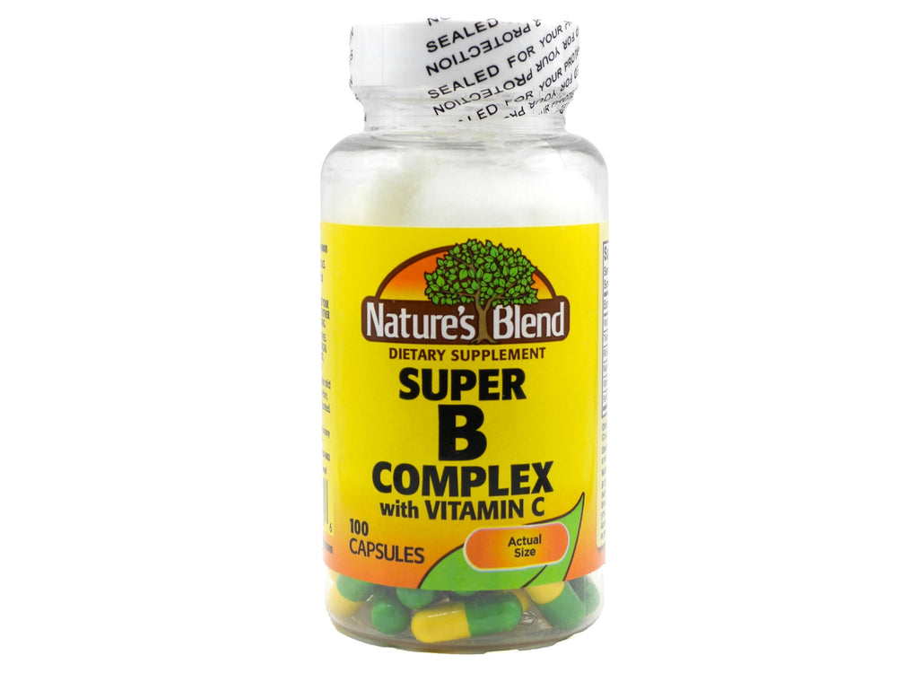 Bottle front view of Nature's Blend Super B with C 100 Capsules
