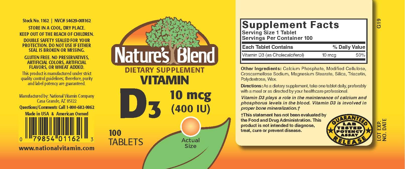 Bottle label showing Vitamin D 400 IU - side view