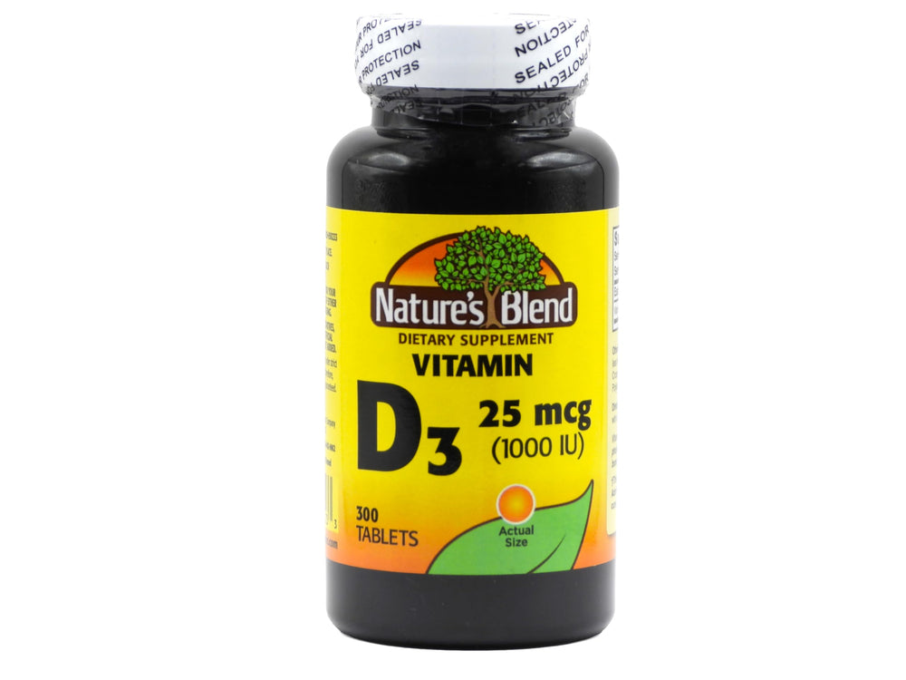 Nature's Blend Vitamin D3 1000 IU bottle front view with 300 tablets