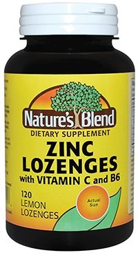 Nature's Blend Zinc Lozenges Lemon flavor, 120 lozenges per bottle, Pack of 2 with Vitamin C and B6