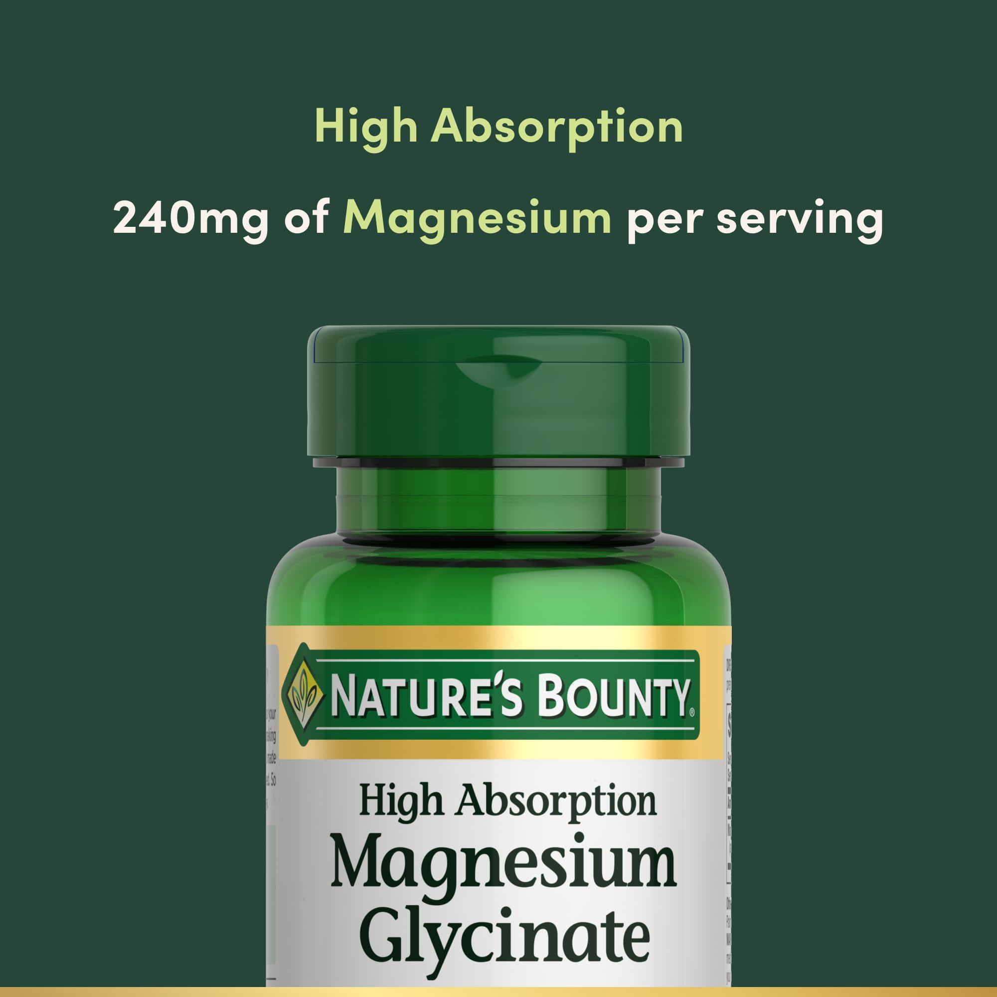 Nature’s Bounty 240 mg magnesium glycinate label highlights non-GMO and gluten-free