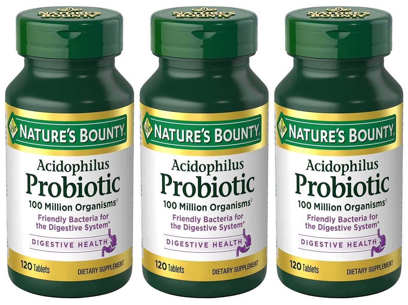 Nature's Bounty Acidophilus Probiotic 360 tablets (3 x 120-count bottles) packaging front