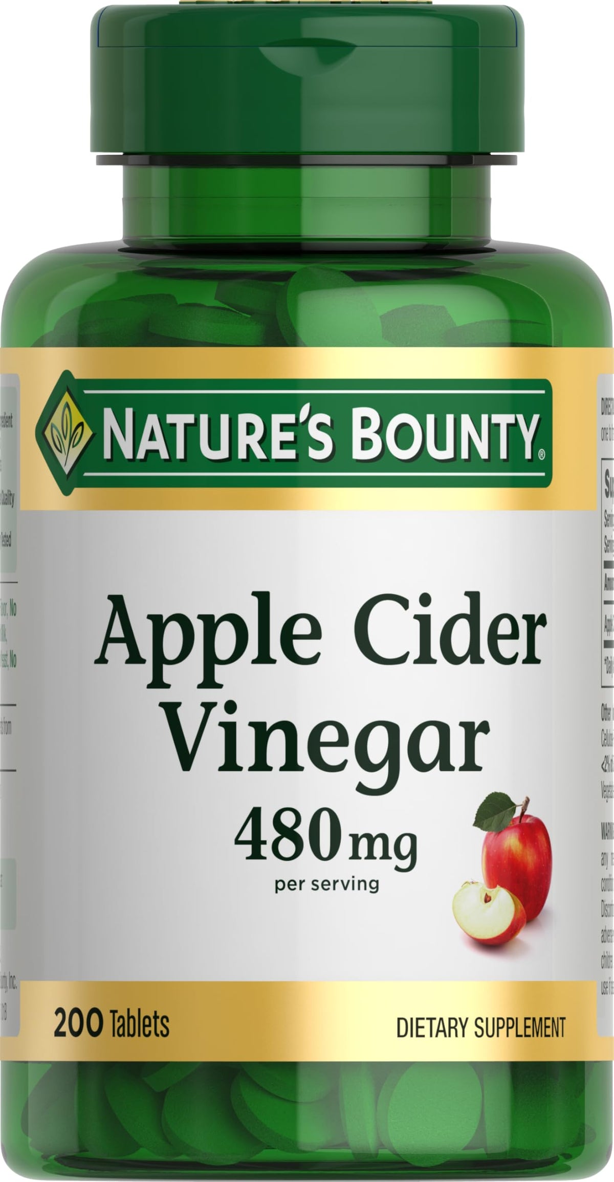 Bottle of Nature's Bounty Apple Cider Vinegar 480mg pills