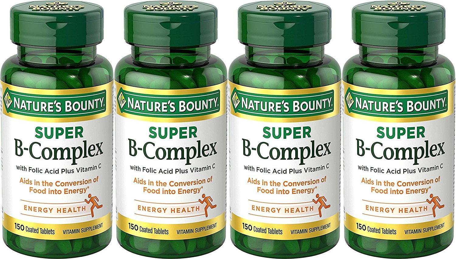 Nature's Bounty B-Complex with Folic Acid Plus Vitamin C, 150 tablets per bottle, Pack of 4