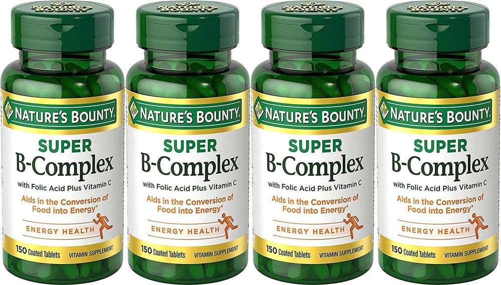 Nature's Bounty B-Complex with Folic Acid Plus Vitamin C, 150 tablets per bottle, Pack of 4