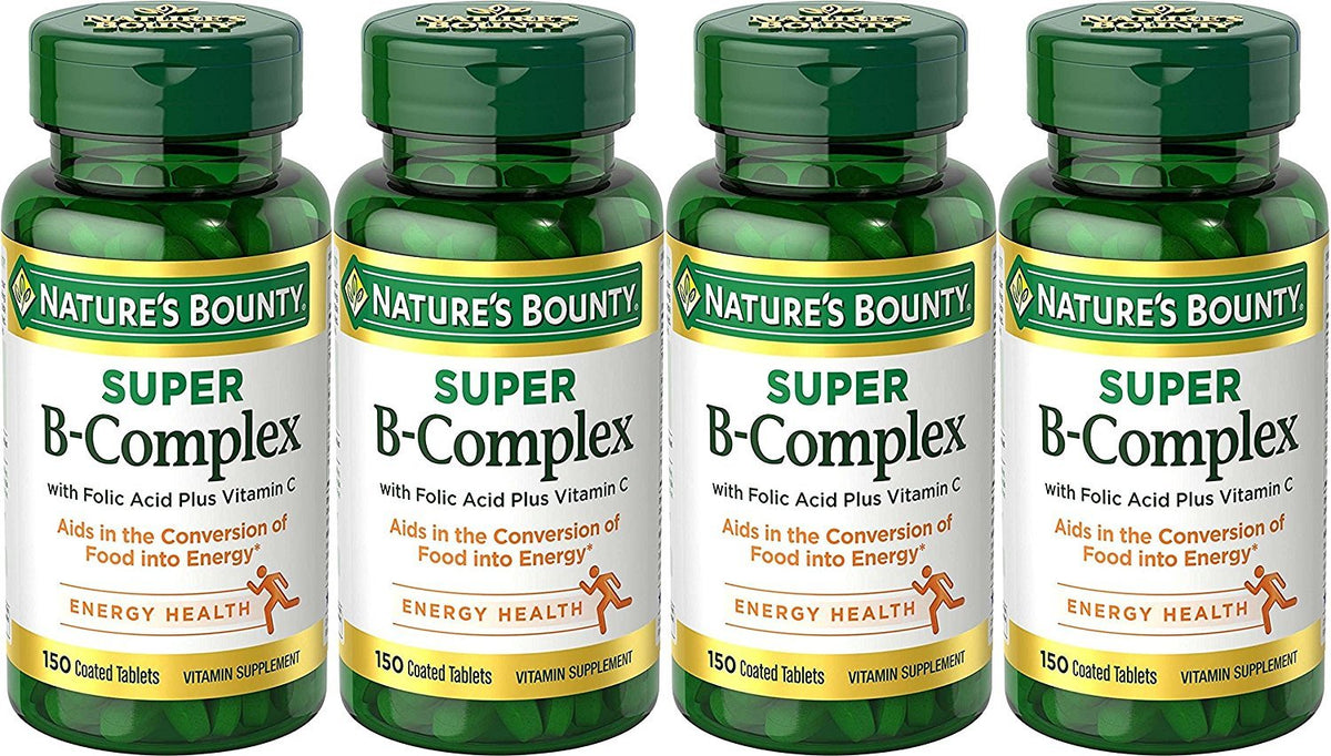 Nature's Bounty B-Complex with Folic Acid Plus Vitamin C, 150 tablets per bottle, Pack of 4