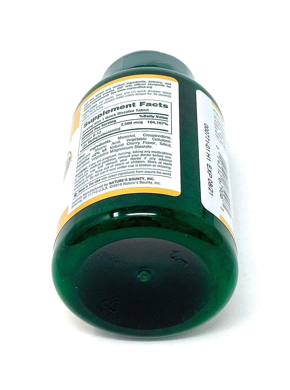 Vegetarian-friendly Nature's Bounty B-12 packaging