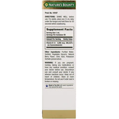 Close-up of Nature's Bounty B-12 label cyanocobalamin 5000mcg