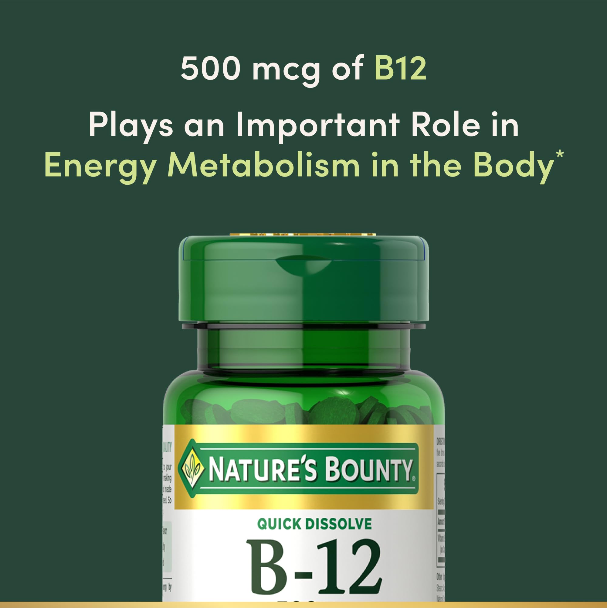 Nature's B12 quick-dissolve packaging 100-count bottle