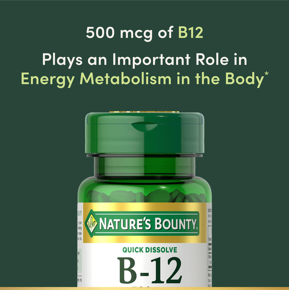Nature's B12 quick-dissolve packaging 100-count bottle