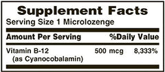 Nature's Bounty Vitamin B-12 500 mcg label close-up