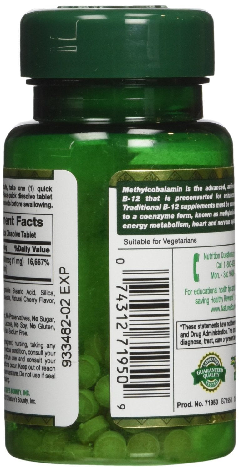 Two 60-count bottles in a 120-count Nature's Bounty B12 microlozenge pack