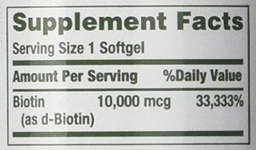 Nature's Bounty Biotin 10,000 mcg 3-pack packaging label