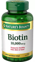 Nature's Bounty Biotin 10,000 mcg bottle label front