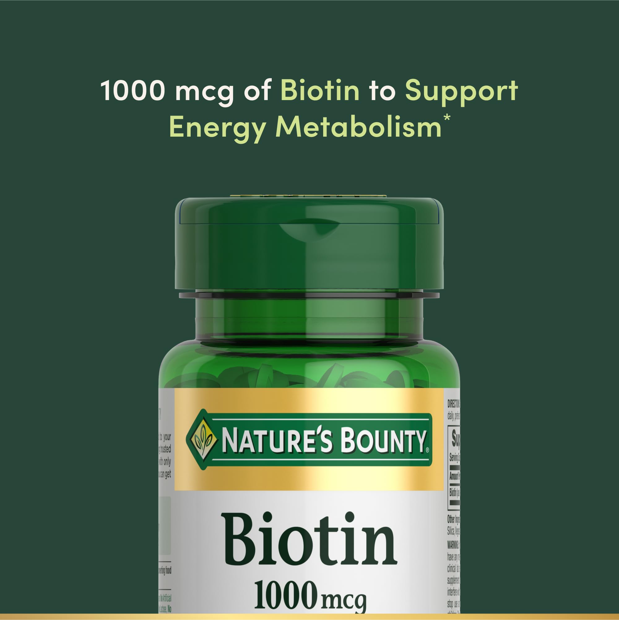 Nutrition facts panel for Nature's Bounty Biotin 1000 mcg
