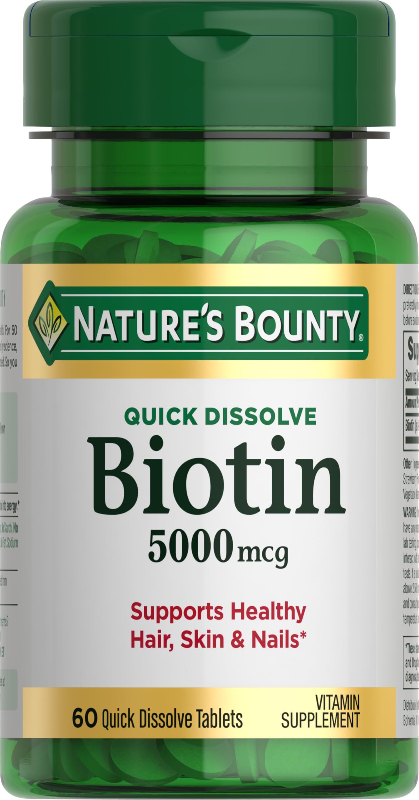 Nature's Bounty Biotin 5000 mcg 60 quick-dissolve tablets bottle