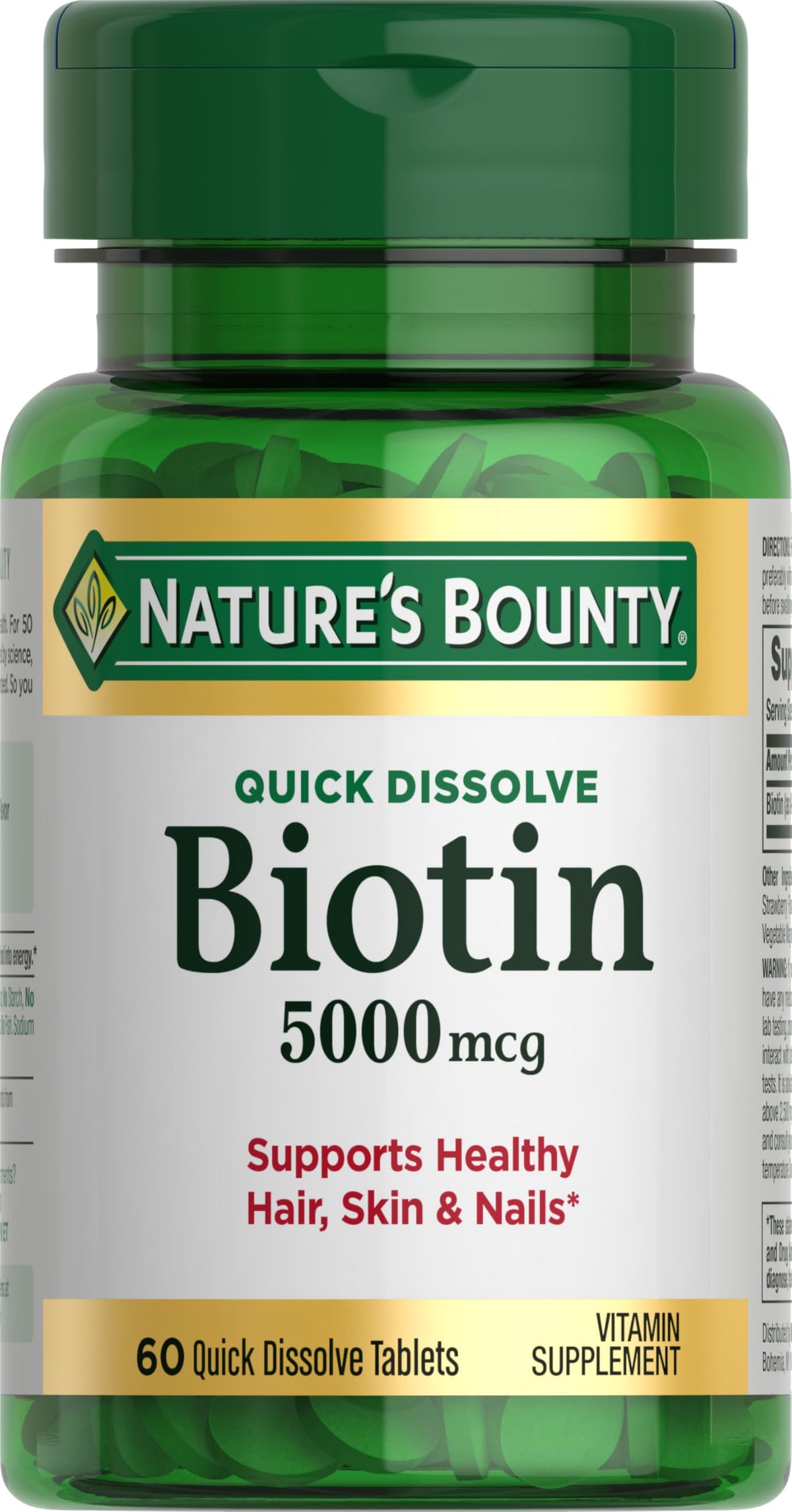 Nature's Bounty Biotin 5000 mcg 60 quick-dissolve tablets bottle