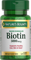 Nature's Bounty Biotin 5000 mcg 60 quick-dissolve tablets bottle