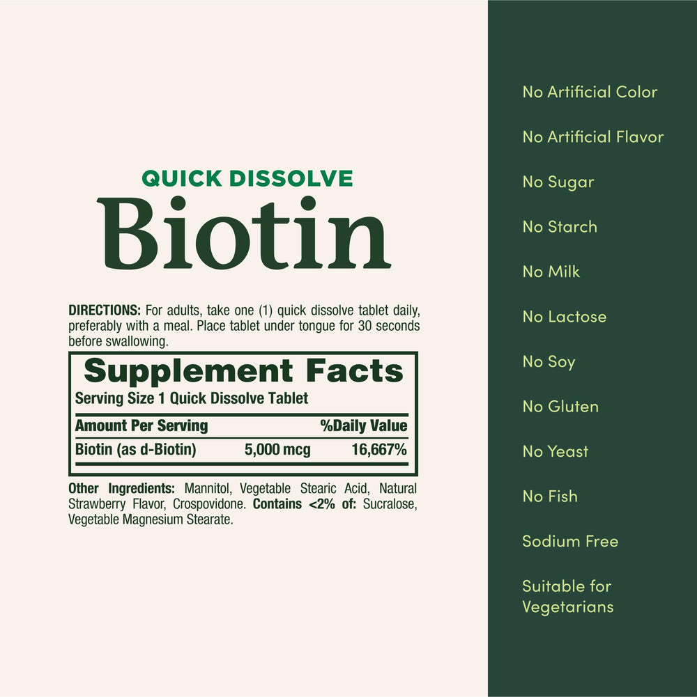 Packaging emphasizing purity and safety of Nature's Bounty Biotin