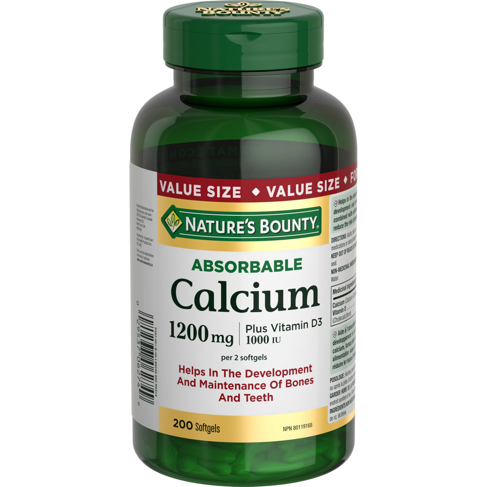 Nature's Bounty calcium absorbable 1200mg with vitamin D3 1000IU softgels – 200-count bottle