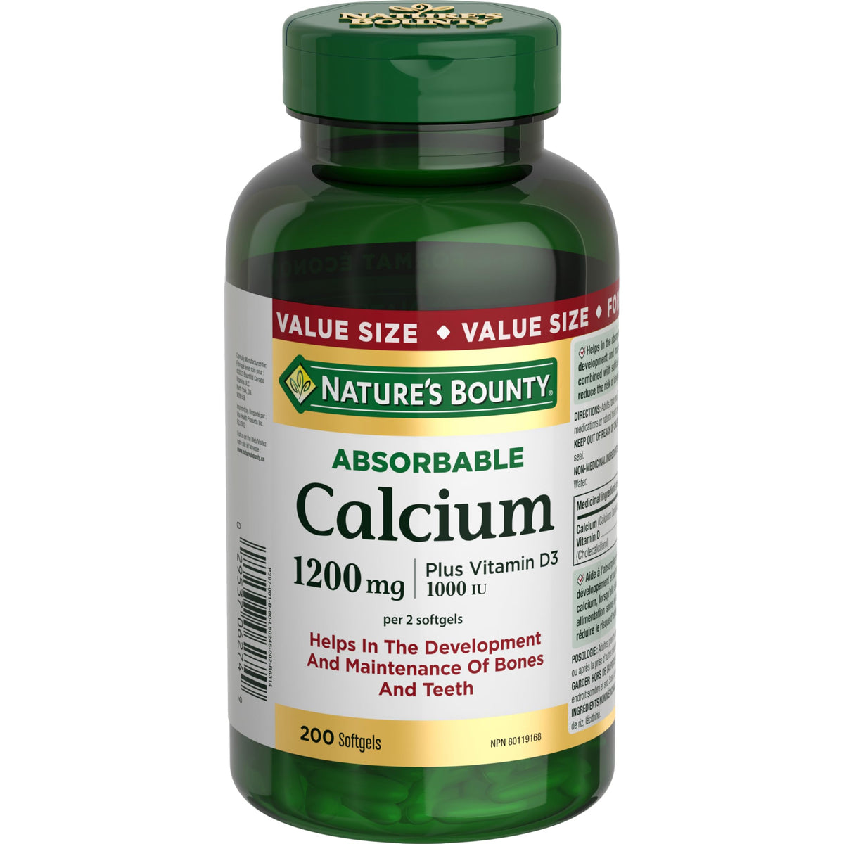 Nature's Bounty calcium absorbable 1200mg with vitamin D3 1000IU softgels – 200-count bottle