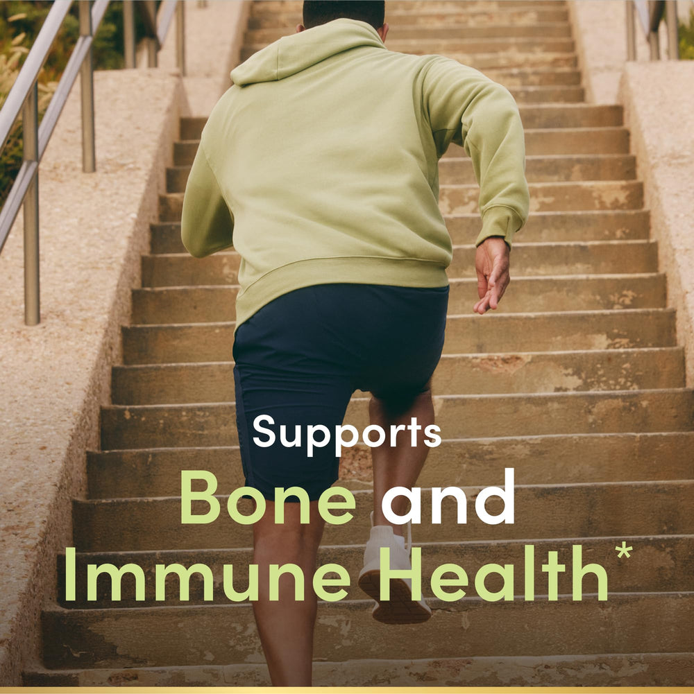 Close-up of Nature's Bounty calcium and vitamin D3 bottle