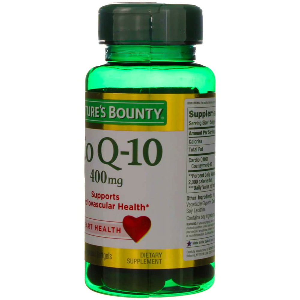 Label showing 400 mg CoQ-10 per softgel