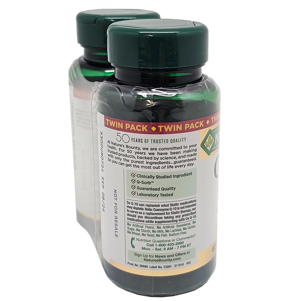 Two 60-count bottles in a Nature's Bounty CoQ10 twin-pack package