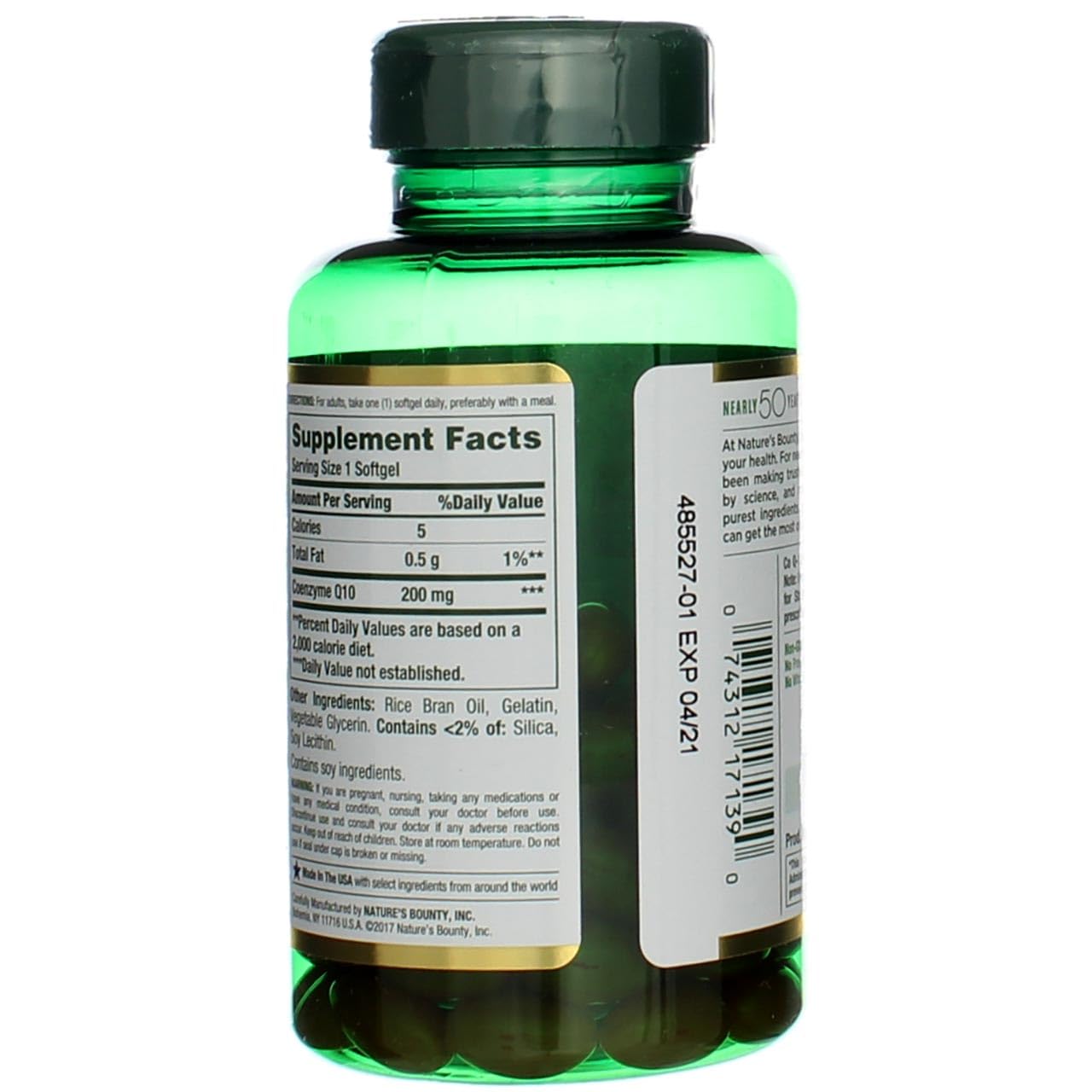 Nature's Bounty CoQ10 label closeup highlighting 200 mg dose