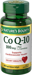 Nature's Bounty CoQ10 Plus L-Carnitine 100 mg bottle with 60 softgels