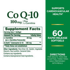 CoQ-10 Plus L-Carnitine softgels close-up