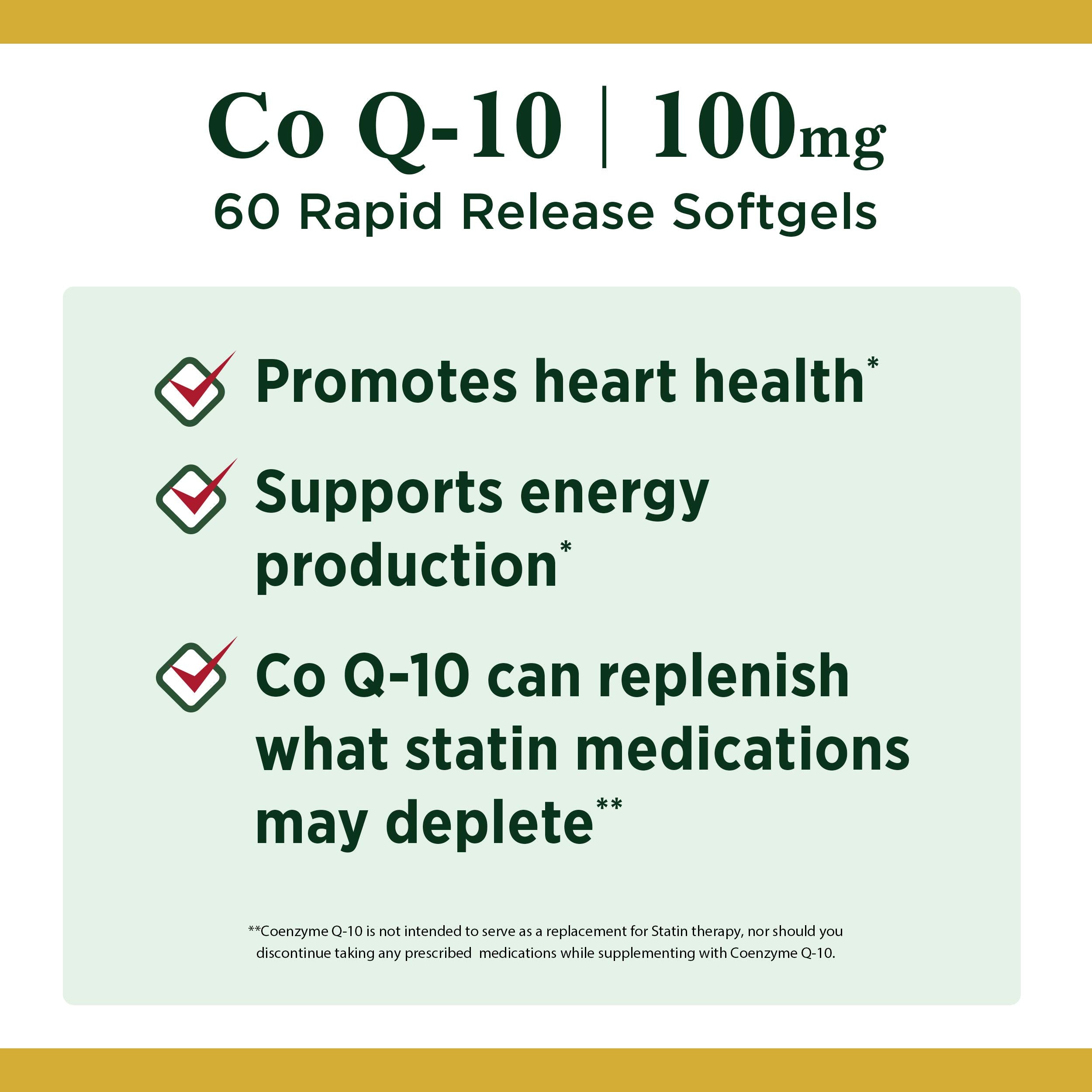 Supplement facts label for CoQ10 softgels