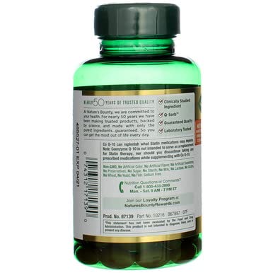 Nature's Bounty CoQ10 softgel closeup emphasizing compact dose