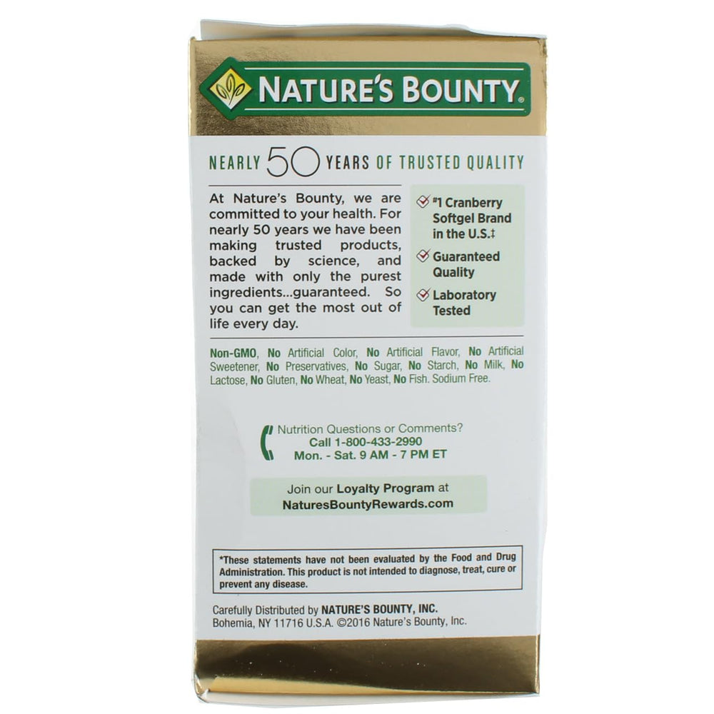 Vitamin C 100 mg information on Nature's Bounty Cranberry Dietary Supplement label