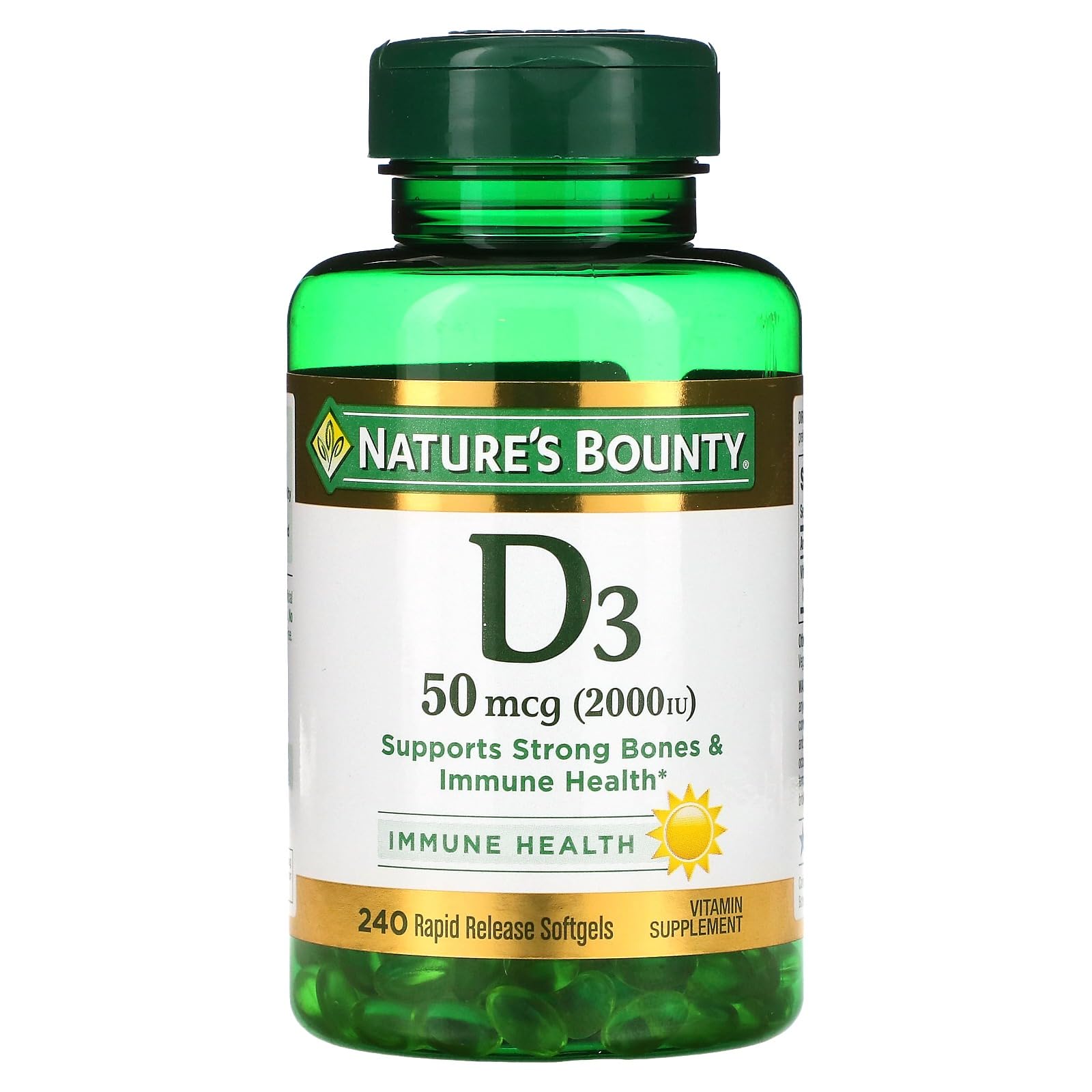 Nature's Bounty D3-2000 IU softgels bottle (240 count) - pack of 2 image 1