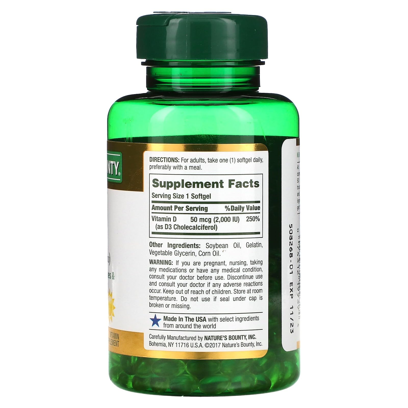 Nature's Bounty D3-2000 IU softgels pack of 2 image 2 showing bottle and label