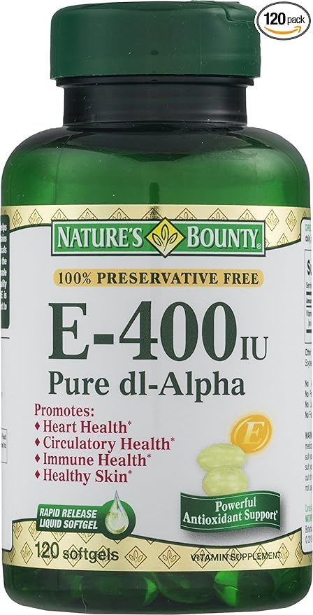 Supplement facts panel for Nature's Bounty E-400 IU dl-Alpha Vitamin E