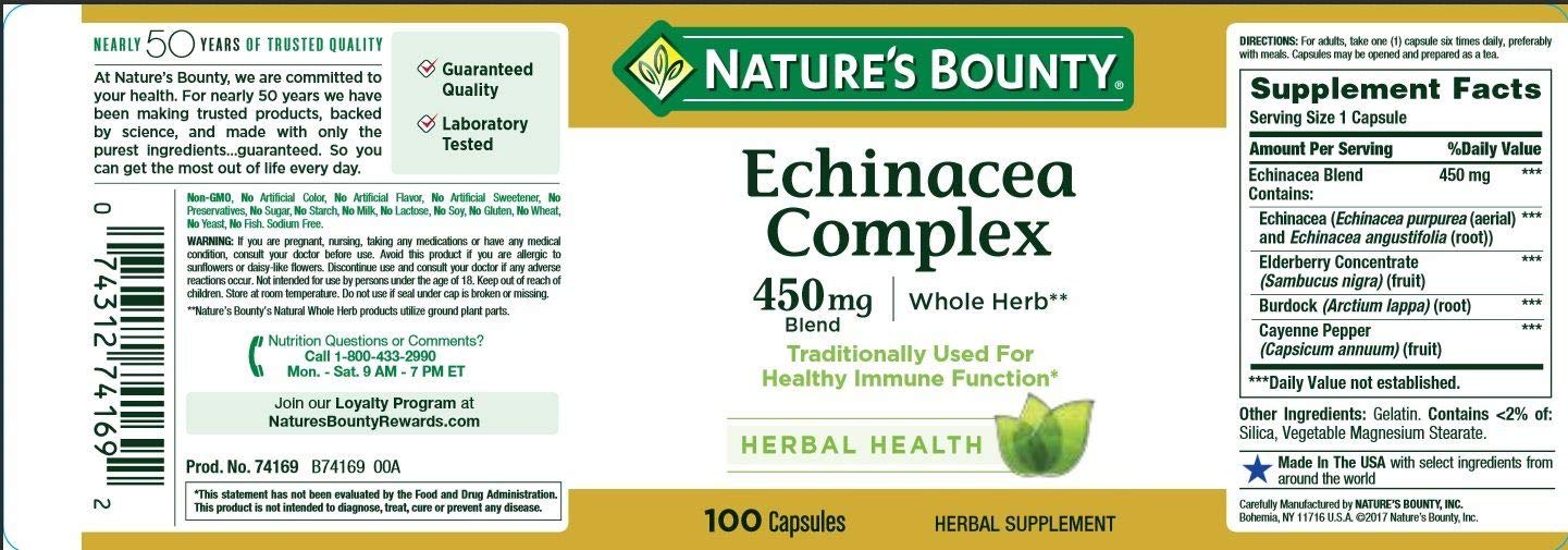 Echinacea Complex product label by Nature's Bounty