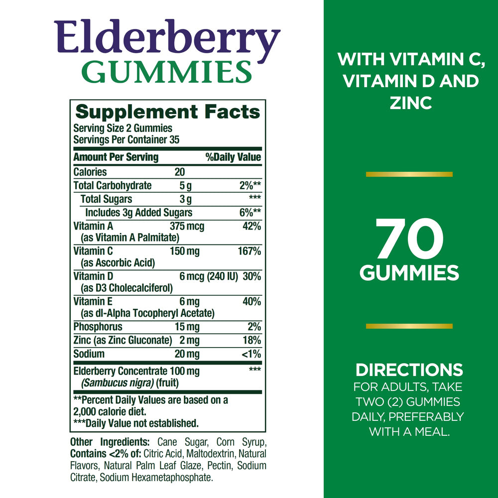 Ingredients panel for Nature's Bounty Elderberry Gummies