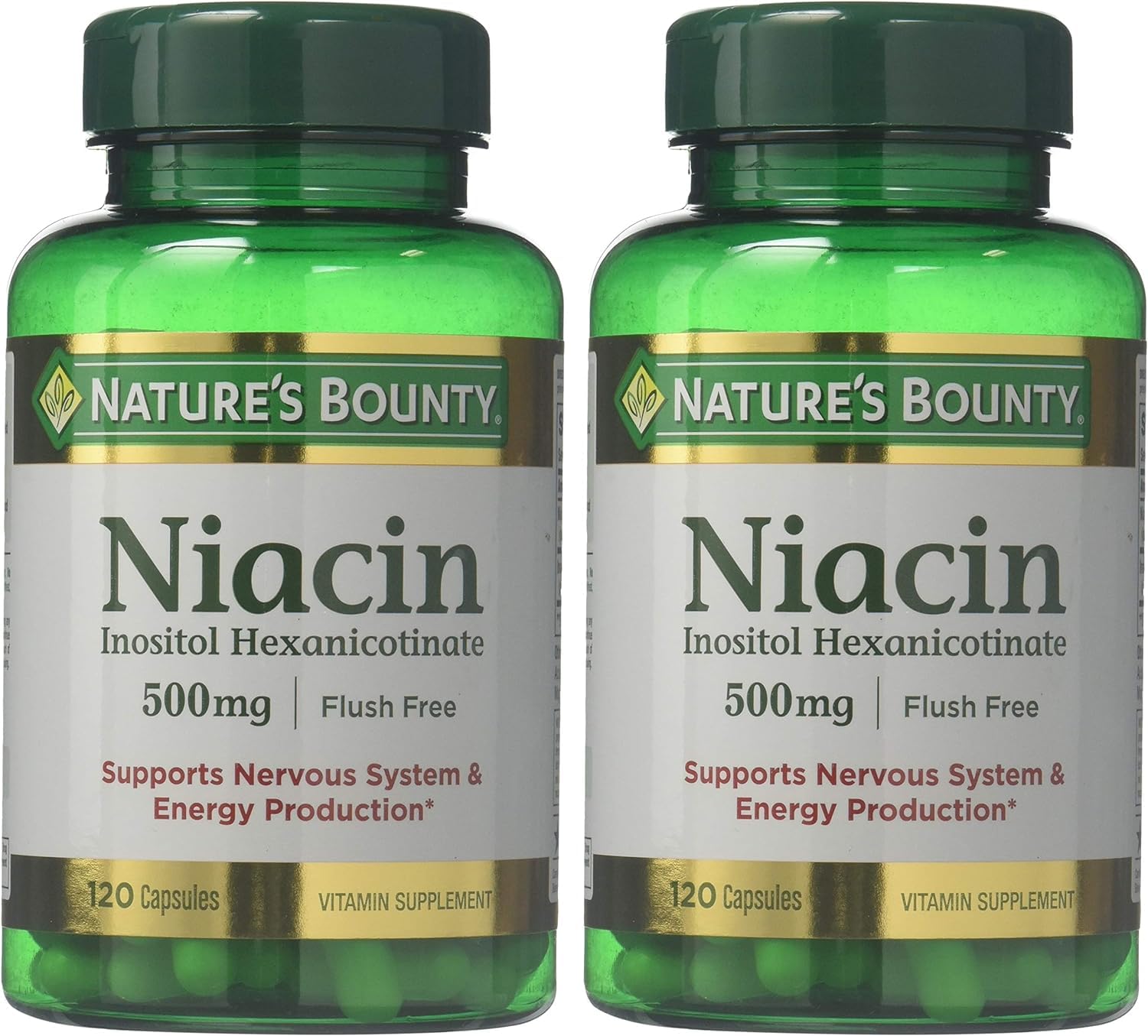 Close-up of Nature's Bounty Flush Free Niacin 500 mg label